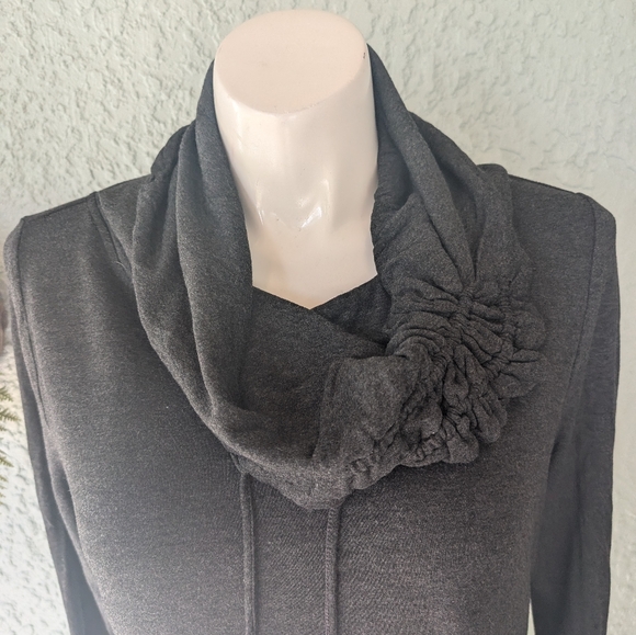 Soft Surroundings Drawstring Cowl Neck Top Size x Long Sleeve Blue Viscose Blend - Picture 3 of 7